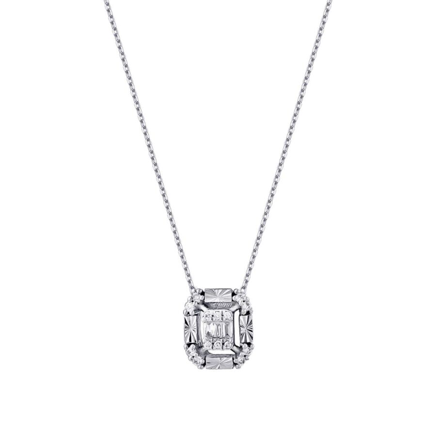 0.09 Karat Pırlanta Yarı Efektli Baget Kolye
