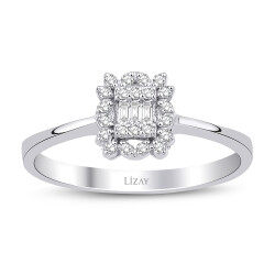 0.13 Karat Pırlanta Baget Yüzük - 1