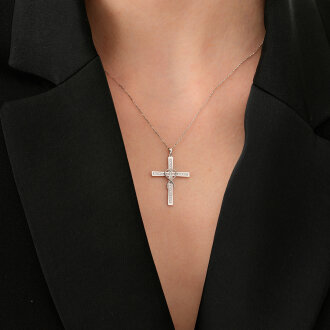 0.16 Karat Pırlanta Haç Kolye - 3