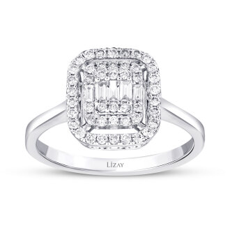 0.18 Karat Pırlanta Baget Yüzük - 1