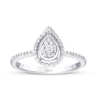 0.20 Karat Pırlanta Baget Damla Yüzük - 1