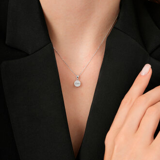 0.21 Karat Pırlanta Baget Yuvarlak Kolye - 3