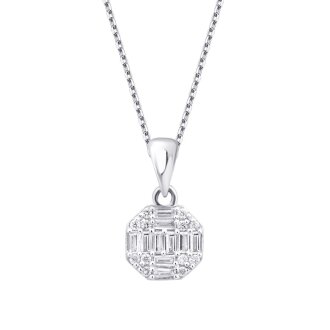 0.21 Karat Pırlanta Baget Yuvarlak Kolye - 2