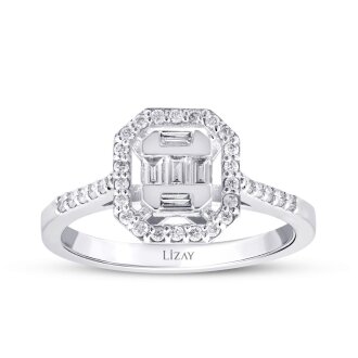 0.21 Karat Pırlanta Baget Yüzük - 1