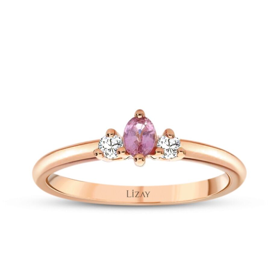 0.21 Karat Pırlanta Pembe Safir Yüzük