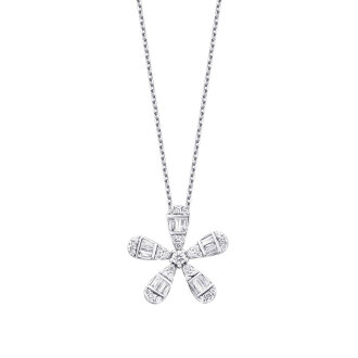 0.23 Karat Pırlanta Baget Çiçek Kolye - 1