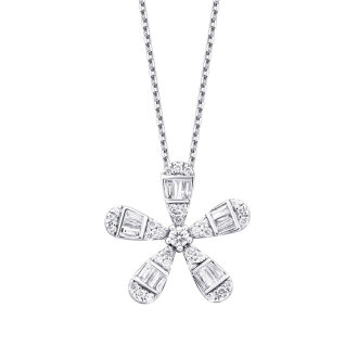 0.23 Karat Pırlanta Baget Çiçek Kolye - 2