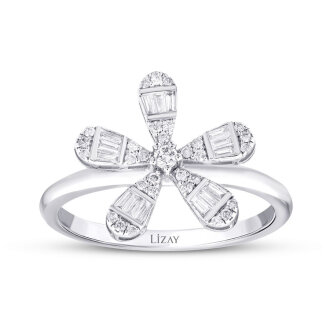 0.23 Karat Pırlanta Baget Çiçek Yüzük 