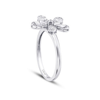 0.23 Karat Pırlanta Baget Çiçek Yüzük - 2