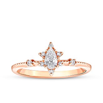 0.28 Karat Pırlanta Damla Lotus Yüzük - 1