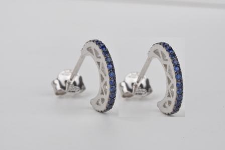 0,29 Karat Pırlanta Küpe Safir 18 Ayar - 1