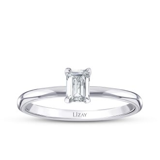 0.30 Karat Pırlanta Emerald Tektaş Yüzük - 1