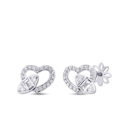 0.37 Karat Pırlanta Baget Kalp Küpe - 2