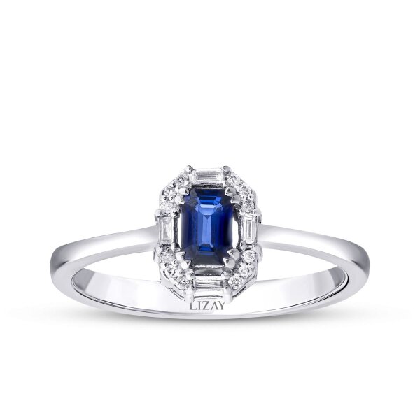 0.39 Karat Pırlanta Safir Yüzük - 1