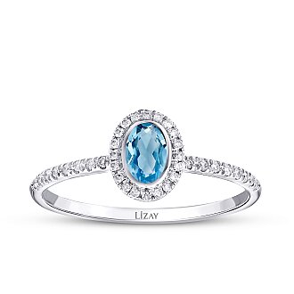 0.40 Karat Pırlanta Blue Topaz Yüzük - 1