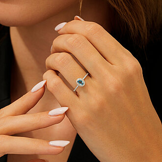 0.40 Karat Pırlanta Blue Topaz Yüzük - 3