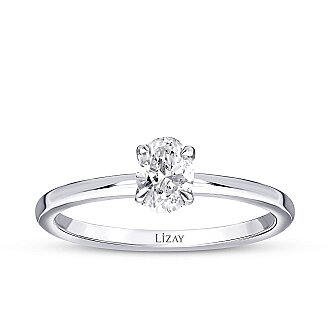 0.40 Karat Pırlanta Oval Tektaş Yüzük - 1
