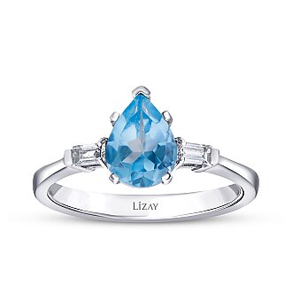 1.39 Karat Pırlanta Blue Topaz Yüzük - 1