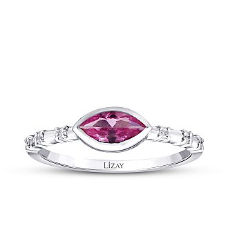 0.44 Karat Pırlanta Pink Safir Yüzük - 1