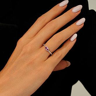 0.44 Karat Pırlanta Pink Safir Yüzük - 3