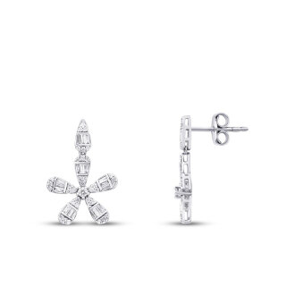 0.50 Karat Pırlanta Baget Çiçek Küpe 