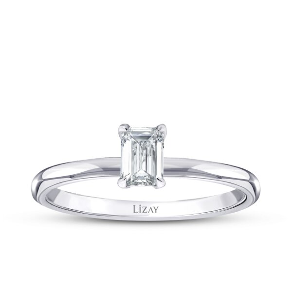 0.50 Karat Pırlanta Emerald Tektaş Yüzük - 1