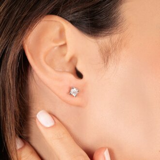 0.50 Karat Pırlanta Tektaş Küpe - 3