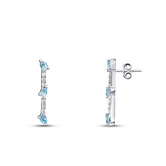 0.51 Karat Pırlanta Blue Topaz Küpe - 1