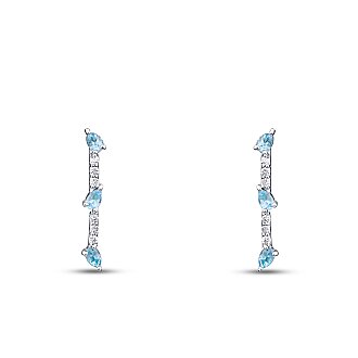 0.51 Karat Pırlanta Blue Topaz Küpe - 2