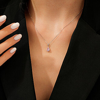 0.52 Karat Pırlanta Pembe Safir Kolye - 3