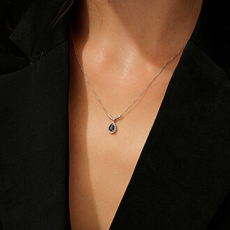 0.55 Karat Pırlanta Safir Kolye - 3