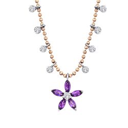 0.57 Karat Pırlanta Ametist Çiçek Kolye - 2