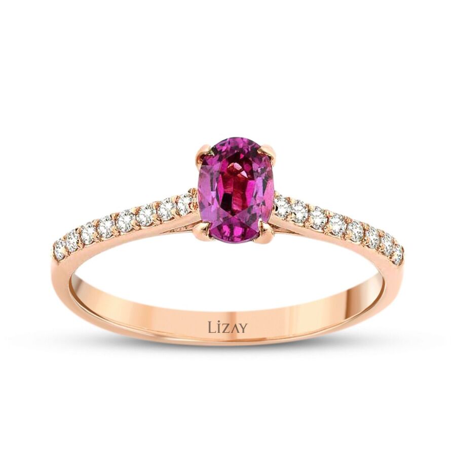 0.58 Karat Pırlanta Pembe Safir Yüzük