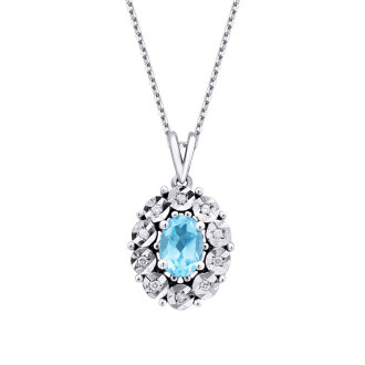 0.59 Karat Pırlanta Blue Topaz Kolye - 2