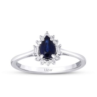 0.59 Karat Pırlanta Safir Yüzük - 1