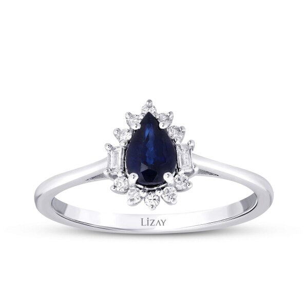 0.59 Karat Pırlanta Safir Yüzük - 1