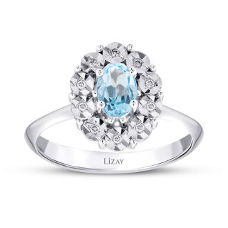 0.60 Karat Pırlanta Blue Topaz Yüzük 
