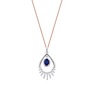 0.60 Karat Pırlanta Safir Kolye - 1