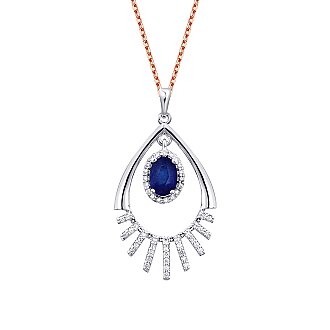 0.60 Karat Pırlanta Safir Kolye - 2