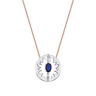 0.62 Karat Pırlanta Safir Kolye - 1
