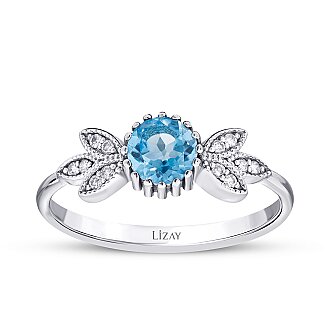0.63 Karat Pırlanta Blue Topaz Yüzük - 1