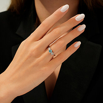 0.63 Karat Pırlanta Blue Topaz Yüzük - 3