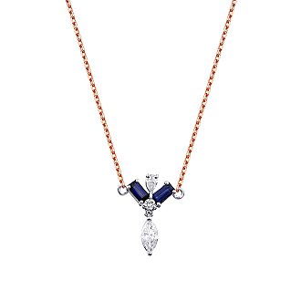 0.63 Karat Pırlanta Safir Kolye - 1