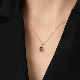 0.64 Karat Pırlanta Ametist Kolye - 3