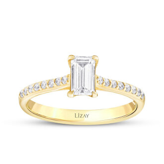 0.65 Karat Pırlanta Emerald Tektaş Yüzük - 1