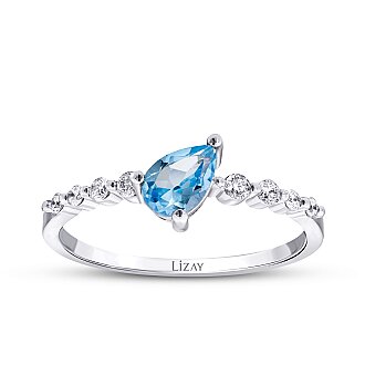 0.66 Karat Pırlanta Blue Topaz Yüzük - 1