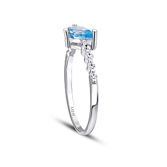 0.66 Karat Pırlanta Blue Topaz Yüzük - 2
