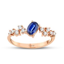 0.66 Karat Pırlanta Safir Yüzük - 1