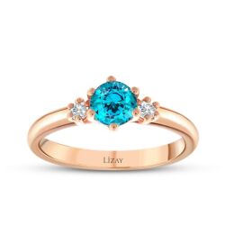 0.67 Karat Pırlanta Blue Topaz Yüzük - 1