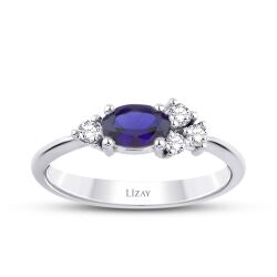 0.67 Karat Pırlanta Safir Yüzük - 1